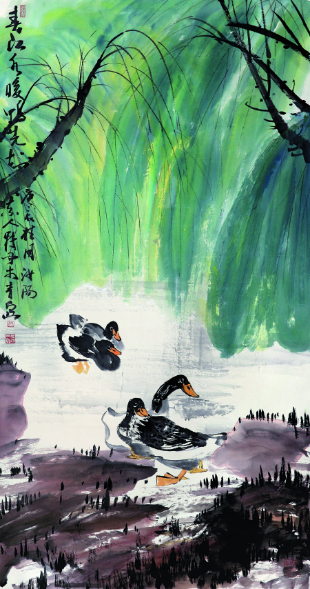 孫博文 鴨嬉春水 178x95 紙本水墨 2000年.JPG